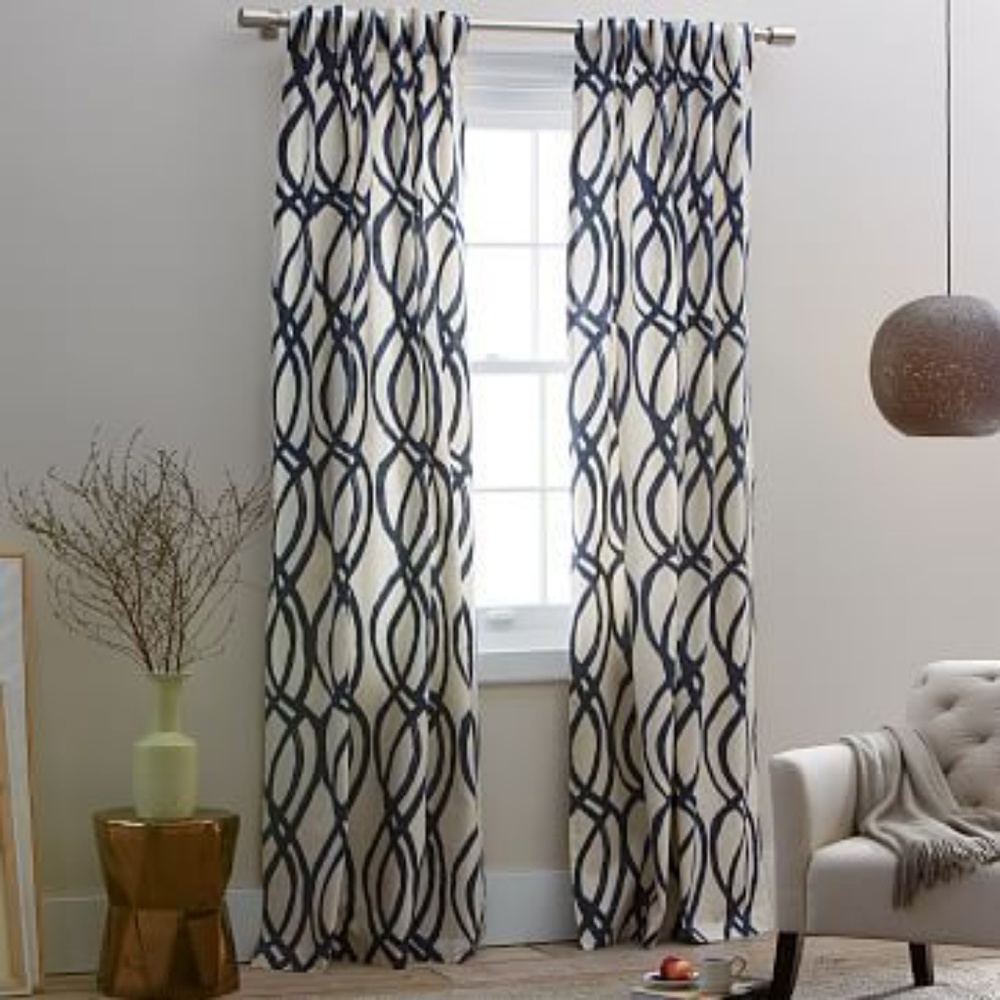 West Elm Scribble Lattice Curtains - Navy, 6 total
